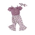 thumbnail image 2 of Gupgi 2Pcs Newborn Baby Girls Spring Outfits Infant Short Sleeve Rib Romper + Daisy Flare Pants + Headband Set, 2 of 9