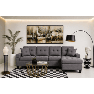 K-Living Newton Reversable Sectional in Grey Fabric with A Wireless Charger and Built-In USB/C Port