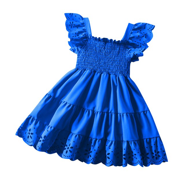 Birdeem Robe Sans Manches à Col Rond Filles Été Nouvelle Robe Sans Manches à Volants en Dentelle Col Rond Broderie en Maille Jupe Princesse avec Nœud