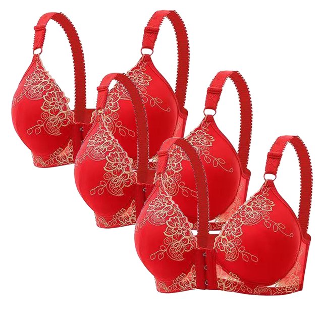 fheaev 3Pc Front Close Bras for Women Plus Size Wirefree Support Posture No Underwire Full Coverage Bra Adjustable Shoulder Strap Comfort Push Up Lace Breathable Front Buckle Open Everyday Bras