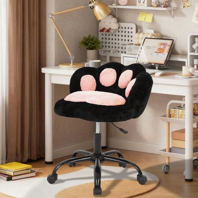 AKDSteel Vanity Chair With Cat Back, 360° Swivel Height-Adjustable Armless Office Chair With Wheels And Plush Cushion