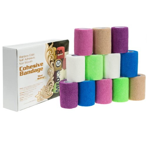 MEDca 3"x5 Yards Self-Adherent Cohesive Wrap Bandages, 12 Count, Strong Elastic