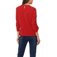 thumbnail image 3 of INSPIRE CHIC Women's Dressy Shirt Work Office Top Keyhole Pleated Front Ruched 3/4 Sleeve Chiffon Blouse XS Red, 3 of 6