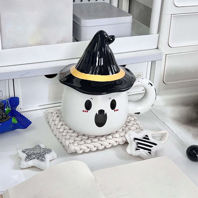 Suncoda Ghost Mug, Cute and Funny Halloween Ghost Mug with Lid