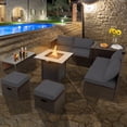 thumbnail image 2 of Topbuy 9 Pieces Outdoor Patio Furniture Set with 30" Propane Fire Pit Table Outdoor PE Wicker Space-Saving Sectional Sofa Set with Storage Box and Cushions Gray, 2 of 10