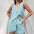 thumbnail image 2 of Mikilon Womens Stylish Outfit 2 Piece Set Casual Sleeveless V-Neck Button Down Tank Top and Shorts Two Piece Set Casual Sleeveless V-Button and Shorts Two-Piece Set Light Blue L, 2 of 8