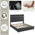 thumbnail image 3 of Bingirl King-Size Bed Frame with 51-Inch Tall Headboard, Platform Design, Leather Upholstered, 4 Storage Drawers, USB Charging Station, LED Lights, No Box Spring Required, Easy to Assemble - Grey, 3 of 6