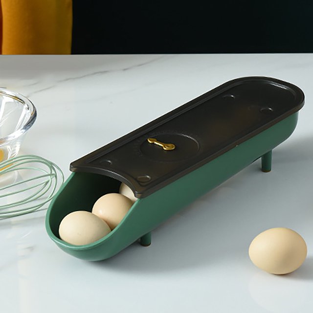 Oleegame 1PC Produce Storage Refrigerator Egg Freshness Storage Box Egg Tray Drawer Kitchen Egg Box Can Be Multi Layer Stacked Rolling Timer Egg Carton Green