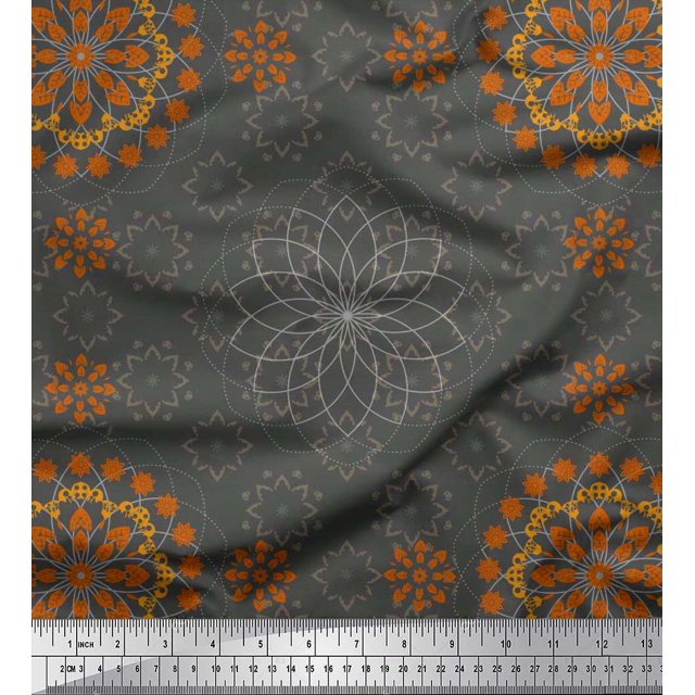Soimoi Poly Georgette Fabric Mandala Decorative Print Fabric by The Yard 52 Inch Wide