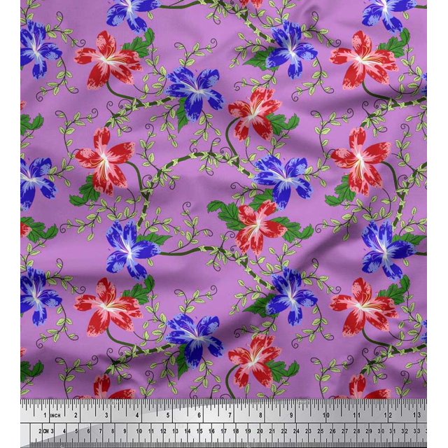 Soimoi Rayon Fabric Leaves & Azalea Floral Decor Fabric Printed Yard 42 Inch Wide