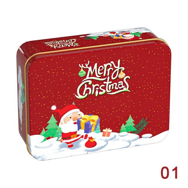 Christmas Square Metal Tinning Can Set Candy Box Gift Storage Box Biscuit Can