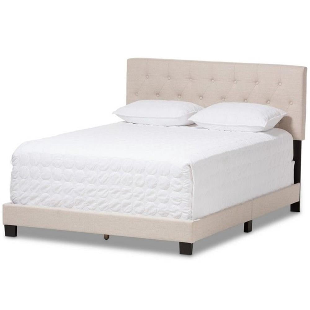 Baxton Studio Cassandra Lit Grand à Profil Bas Capitonné, Beige Pâle