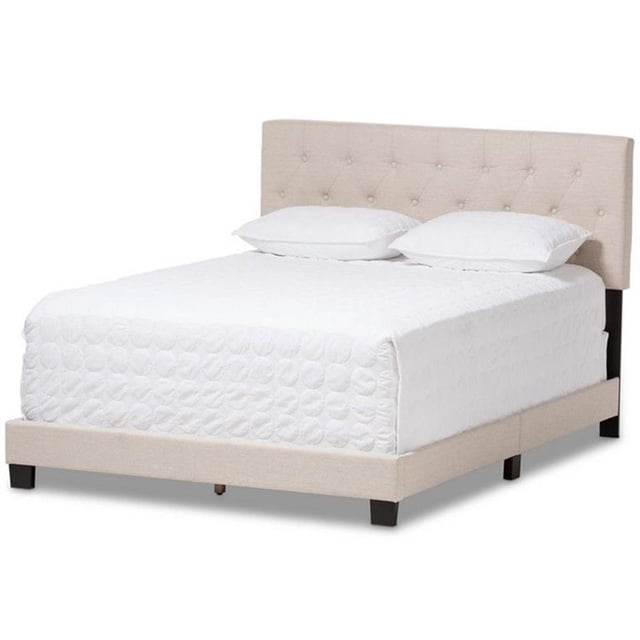 Baxton Studio Cassandra Lit Grand à Profil Bas Capitonné, Beige Pâle