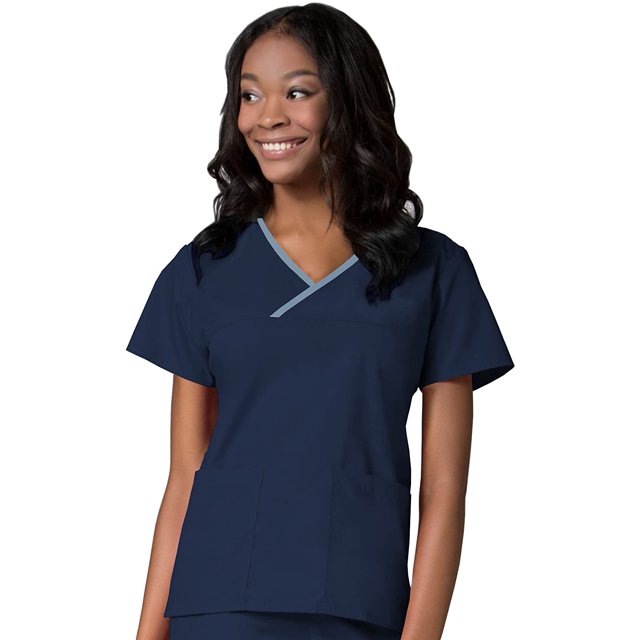 Core by Maevn Women's Y-Neck Mock Wrap Scrub Top, Solid, 1
