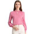 thumbnail image 1 of INSPIRE CHIC Women's Keyhole Stand Collar Pleated Back Button Blouse Tops, 1 of 6