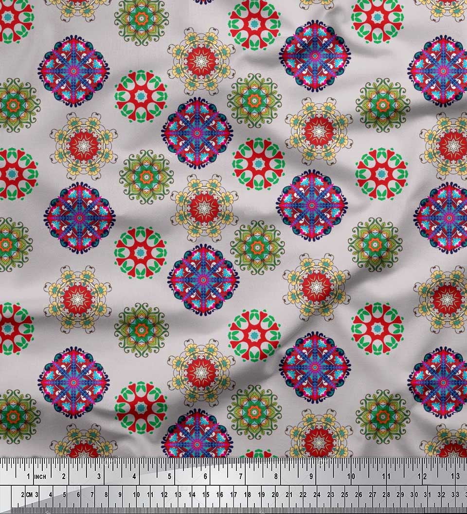 Soimoi Silk Fabric Mandala Kaleidoscope Decor Fabric Printed Yard 42 Inch Wide