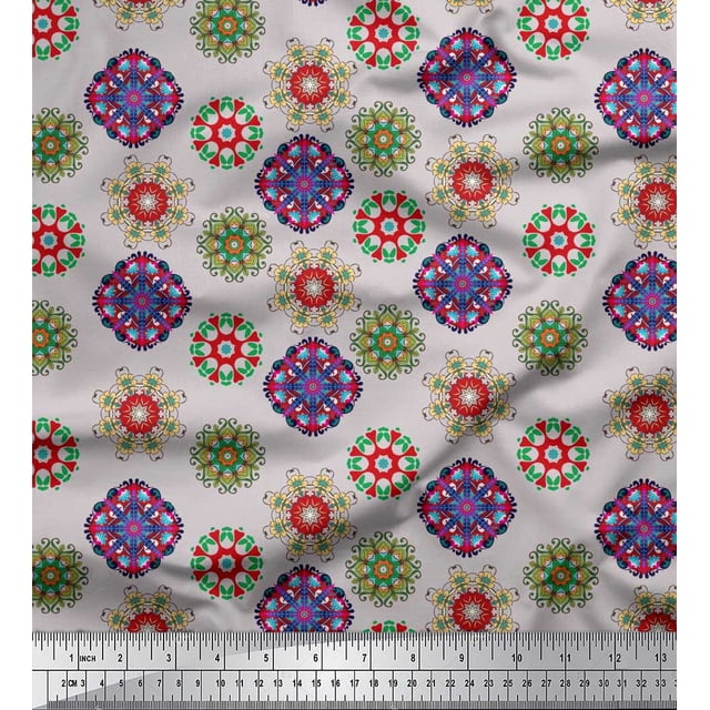 Soimoi Poly Georgette Fabric Mandala Kaleidoscope Print Fabric by The Yard 52 Inch Wide