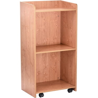 AdirOffice Medium Oak Mobile Presentation Lectern Speaker Stand Stand with Shelves