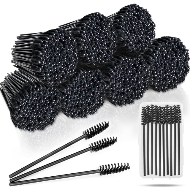 600-Pcs Mascara Wands Disposable Eyelash Brush with Container Spoolies for Eyebrows Extensions,Black