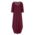 thumbnail image 4 of Gspmoly Robes pour Femmes, Robes pour Femmes Manches 3/4 Col en V Ample Fluide Fendue Longue Robe Maxi avec Poches Robes de Soirée pour Femmes Offres du Jour, 4 of 9
