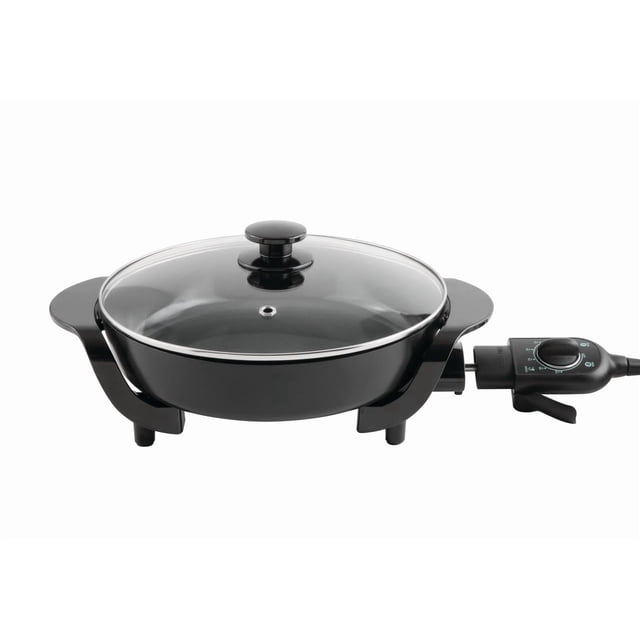 Mainstays 12" Round Ceramic Skillet, Black,Nonstick, 1200W, Removable Temp Control, Dishwasher Safe