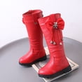 thumbnail image 2 of Pandaie Knee High Boots Girls Fashion Bowknot Riding Mid Calf Booties Low Heel Winter Dress Combat Boot Red 11.5, 2 of 5