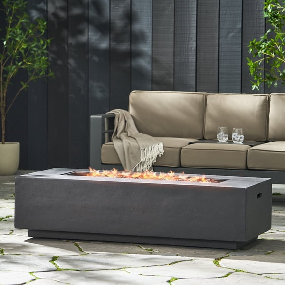Noble House 48x15" Outdoor Propane Fire Table,50000 BTU Rectangle MGO with Tank Outside (Cover Not Included),No Assembly,Dark Gray