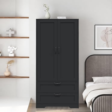 Armoire Wardrobe Closet with 2 Drawers,Modern Wooden Bedroom Armoire withDoors, Clothing Storage Cabinet withHanging Rod,for bedroom