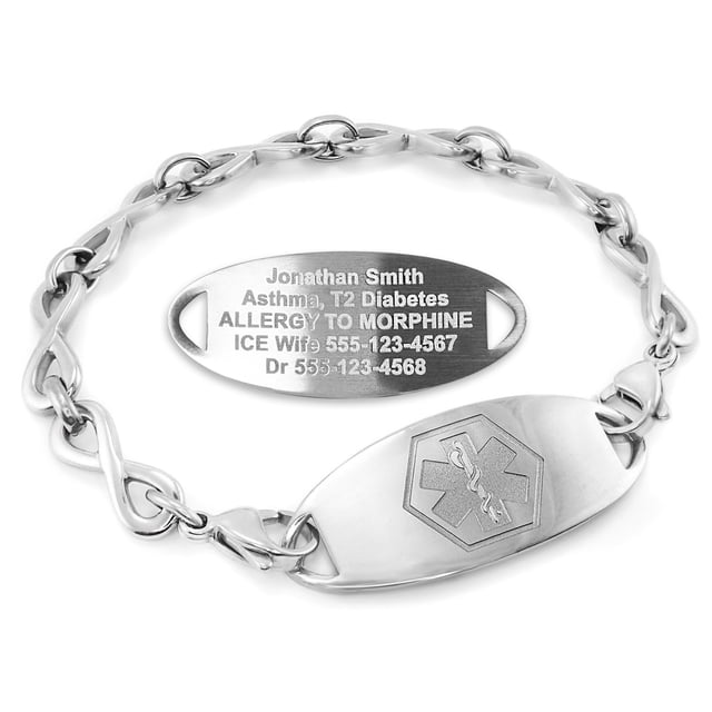 MedicEngraved Stainless Steel Custom Medical Alert Bracelet - 6mm Infinity Link