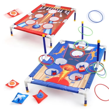 Ensemble de Jeu de Lancer de Poufs à 6 Trous avec Poufs pour Enfants, Panier de Lancer de Sacs de Sable, Facile à Installer, Ensemble de Jeu de Trou de Maïs, Développe la Coordination, Jeux Extérieurs, Activités de Fête, Cadeaux