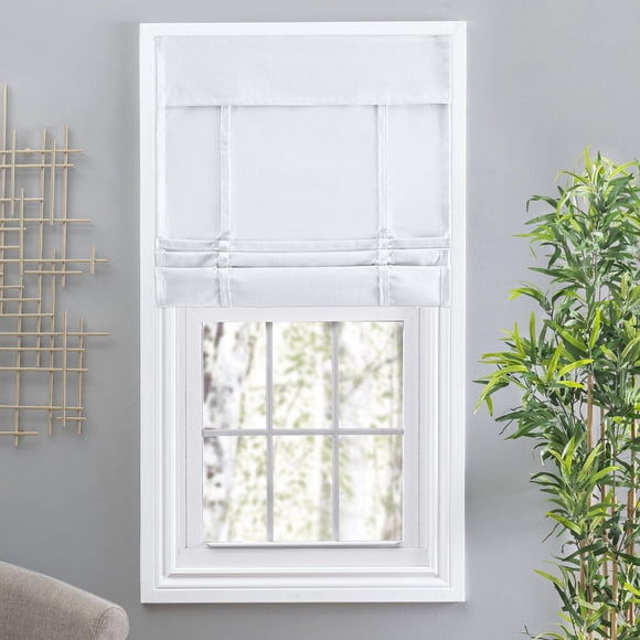 Camalay Harmony Light Filtering Adhesive Fastener Cascade Roman Shade 35 x 64 in White