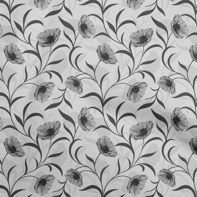 oneOone Cotton Jersey Gray Fabric Florals Craft Projects Decor Fabric Printed By The Yard 58 Inch Wide