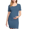 thumbnail image 1 of yoeyez Liquidation de Vêtements de Maternité Robe Grande Taille Femme Manches Courtes Col Rond Robe Simple Shower de Bébé Tenue Quotidienne Robe Soleil Robe Moulante Froncée Midi Robes Ajustées Bleu Marine,P, 1 of 7