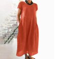 thumbnail image 2 of CHOK Robe en Lin Décontractée à Manches Courtes et Col Rond pour Femmes, Couleur Unie, Coton et Lin, Robe d'Été 2024 avec Poches, Gris, TG, 2 of 5