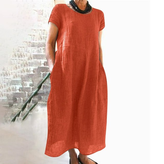 Robe Midi Décontractée à Manches Courtes et Manches Courtes pour Femmes