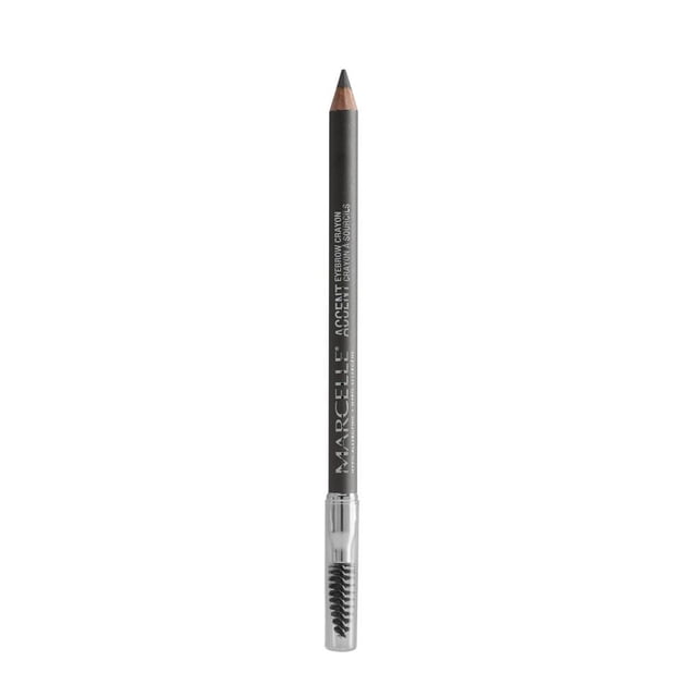 Marcelle Accent Eyebrow Crayon - Granite, a matte charcoal eyebrow pencil with a soft tip for smooth application and a clear-capped spoolie brush for grooming, designed to shape and define eyebrows with a natural, long-lasting effect.