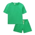 thumbnail image 1 of MIASHUI Boys Summer Tracksuit Outfits Solid Color Short Sleeve Shirts Shorts Outfits,Dark Green,8-9 Years, 1 of 9