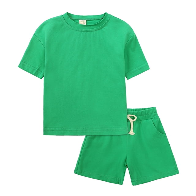 MIASHUI Boys Summer Tracksuit Outfits Solid Color Short Sleeve Shirts Shorts Outfits,Dark Green,8-9 Years