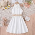 thumbnail image 4 of YOUSNH Robe pour Enfants Couleur Unie Col Suspendu Taille Collection Robe Robe de Princesse Mode Vêtements d'Extérieur Robes pour Filles Blanc 7-8 Ans, 4 of 7