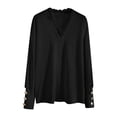 thumbnail image 5 of WUANDIXFA Womens Sweaters Causal Women Solid Color V Neck Lace Stitching Buttons Long Sleeves Sweater Black,S, 5 of 5