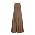 thumbnail image 4 of Tumotour Robes d'Été pour Femmes Col Rond Couleur Unie Camisole Robe Décontractée Longueur Thé Sans Manches Bretelles Spaghetti Robe Bohème Évasée Fluide Coupe Ample Robes de Vacances pour Sortir Fête Plage Rendez-Vous, 4 of 9