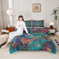thumbnail image 4 of Erosebridal Retro Boho Floral Bedding Queen Comforter Set,Rainbow Botanical Down Comforter,Gradient Blue Pink Bedding Sets Queen with Comforter,Microfiber Room Decoration Reversible,3 Pieces, 4 of 7
