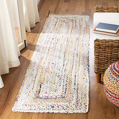 Safavieh Braided Collection BRD210B Handmade Boho Reversible Cotton Runner, 2'3" x 8' , Ivory / Multi
