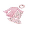thumbnail image 1 of MesaSe Toddler Baby Girls Spring Princess Flare Pants Set O-Neck Ruffles Tops + Bell Bottom Pants Headband, 1 of 6