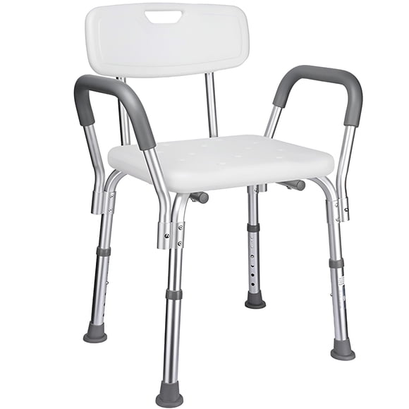 Shower Chair with Back Support and Detachable Armrest , Height Adjustable Shower Seat with Anti-Slip Rubber Feet for Elderly and Senior, Max Load 136kg
