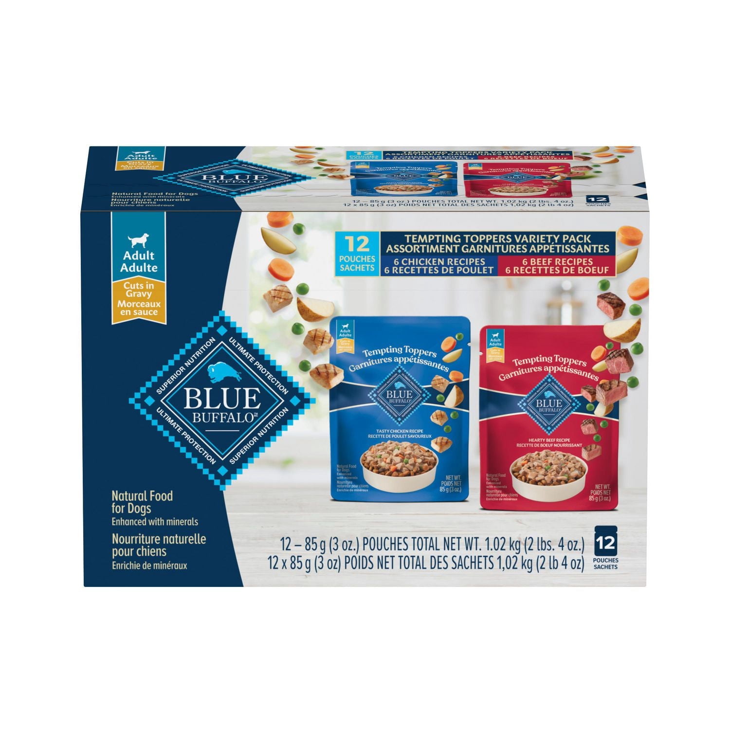 Blue Buffalo Tempting Toppers Natural Wet Dog Food Variety, Chicken & Beef 100g