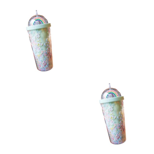 Maytalsory Straw Lid Cup Convenient Sipping Easy To Carry For Everyday Plastic Innovative Rainbow Water Bottle Drinking Cup light green 550ml 2Set