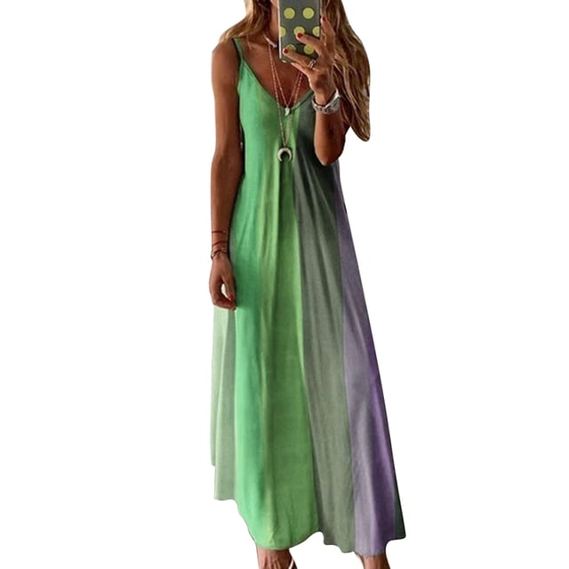 Julyccc Robe d'Été Sans Manches Teinture sur Nœuds Évasée pour Femme, Robe Longue Maxi de Plage