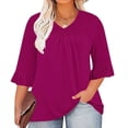 thumbnail image 2 of Timegard Plus Size Tops for Women V-Neck Ruched Ruffle 3/4 Sleeve Comfy Tee Shirts Casual Loose Tops, 2 of 5