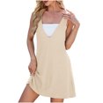 thumbnail image 2 of Ovzne Robes pour Femmes 2025 Robe de Plage pour Femme Couleur Unie Col en V Sans Manches devant et Dos Robe Ample Mode Robe de Vacances Liquidation, 2 of 7
